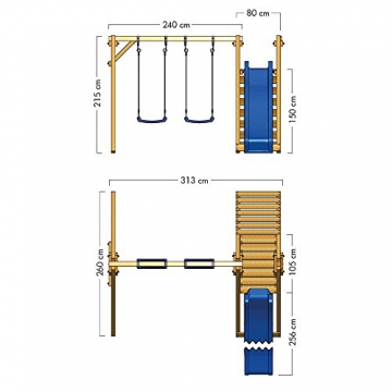 WICKEY Schaukelgestell Smart Swift Kinderschaukel Schaukelgerüst Holzschaukel aus Massivholz mit Rutsche, 2 Schaukelsitzen und Podest 150cm - 5