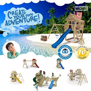 WICKEY Seaflyer Spielturm Rutsche Schaukel Sandkasten (blaue Rutsche / blaue Dachplane) - 