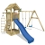 WICKEY Spielturm Captain's Tower+ Kinder-Spielhaus Holz Spielplatz Garten mit Holzdach, Doppelschaukel und blauer Rutsche -