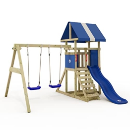 Wickey Spielturm Klettergerüst DinkyHouse, Schaukel & Blaue Rutsche, Outdoor Kinder Kletterturm mit Sandkasten, Leiter & Spiel-Zubehör für Kinder im Garten - 1