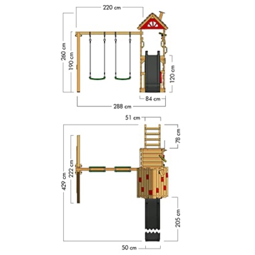 WICKEY Spielturm Klettergerüst FarmFlyer mit Schaukel, roter Plane & anthraziter Rutsche, Outdoor Kinder Kletterturm mit Sandkasten, Leiter & Spiel-Zubehör für den Garten - 4