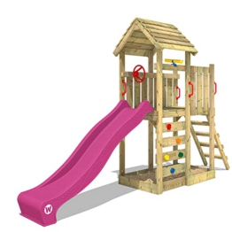 WICKEY Spielturm Klettergerüst JoyFlyer mit violetter Rutsche, Kletterturm mit Sandkasten, Leiter & Spiel-Zubehör - 1