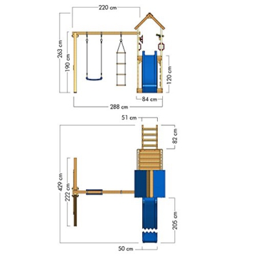 WICKEY Spielturm Klettergerüst MultiFlyer mit Schaukel & blauer Rutsche, Kletterturm mit Sandkasten, Leiter & Spiel-Zubehör - 5
