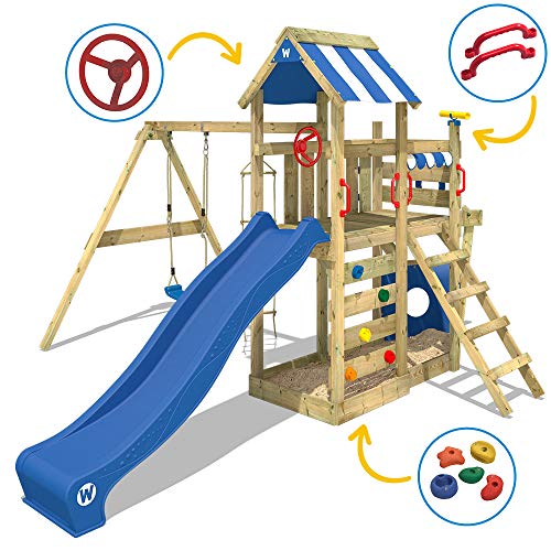WICKEY Spielturm Klettergerüst SeaFlyer mit Schaukel & roter Rutsche