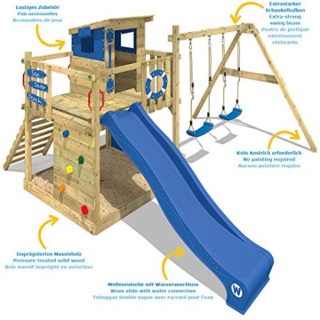 WICKEY Spielturm Klettergerüst Smart Camp mit Schaukel & Blauer Rutsche, Baumhaus mit Sandkasten, Kletterleiter & Spiel-Zubehör - 4