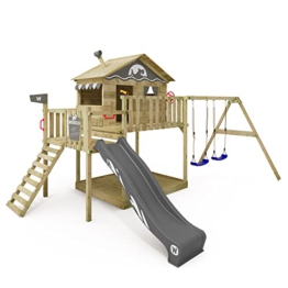 WICKEY Spielturm Klettergerüst Smart Coast mit Schaukel & anthraziter Rutsche, Outdoor Kinder Kletterturm mit Sandkasten, Leiter & Spiel-Zubehör für den Garten - 1
