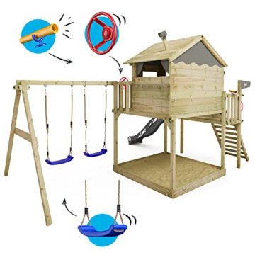 WICKEY Spielturm Klettergerüst Smart Coast mit Schaukel & anthraziter Rutsche, Outdoor Kinder Kletterturm mit Sandkasten, Leiter & Spiel-Zubehör für den Garten - 4