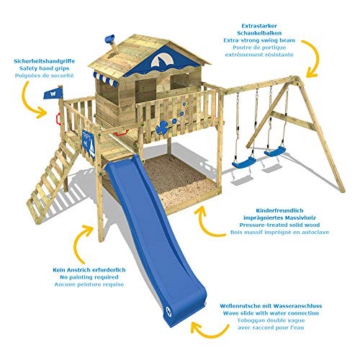 WICKEY Spielturm Klettergerüst Smart Coast mit Schaukel & blauer Rutsche, Stelzenhaus mit Sandkasten, Kletterleiter & Spiel-Zubehör - 2