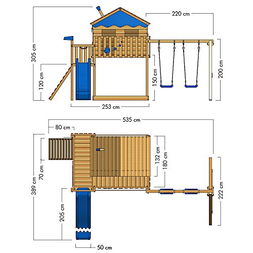 WICKEY Spielturm Klettergerüst Smart Coast mit Schaukel & blauer Rutsche, Stelzenhaus mit Sandkasten, Kletterleiter & Spiel-Zubehör - 5