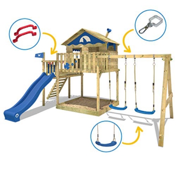 WICKEY Spielturm Klettergerüst Smart Coast mit Schaukel & grüner Rutsche, Stelzenhaus mit großem Sandkasten - 2