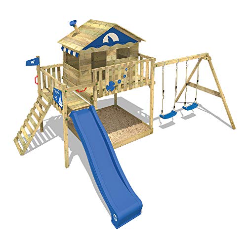 WICKEY Spielturm Klettergerüst Smart Coast mit Schaukel & grüner Rutsche, Stelzenhaus mit großem Sandkasten - 4