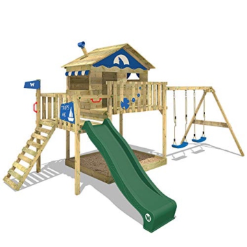 WICKEY Spielturm Klettergerüst Smart Coast mit Schaukel & grüner Rutsche, Stelzenhaus mit großem Sandkasten - 1