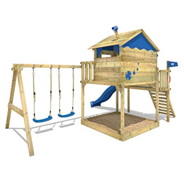 WICKEY Spielturm Klettergerüst Smart Coast mit Schaukel & grüner Rutsche, Stelzenhaus mit großem Sandkasten - 6