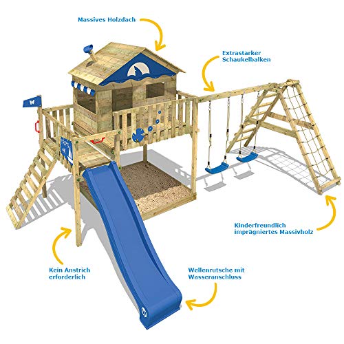 WICKEY Spielturm Klettergerüst Smart Ocean mit Schaukel & blauer Rutsche, Stelzenhaus mit Sandkasten, Kletterleiter & Spiel-Zubehör - 2