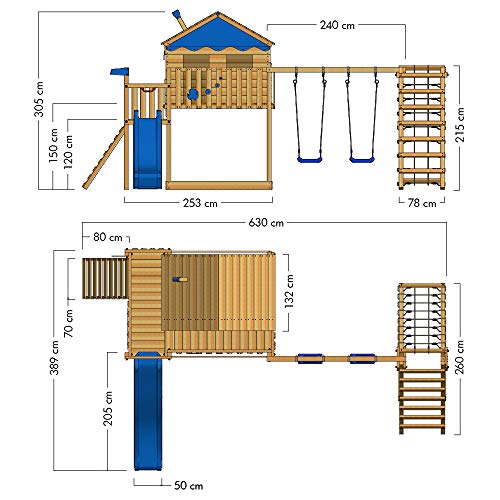 WICKEY Spielturm Klettergerüst Smart Ocean mit Schaukel & blauer Rutsche, Stelzenhaus mit Sandkasten, Kletterleiter & Spiel-Zubehör - 5