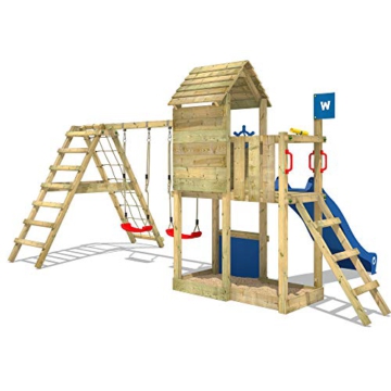 WICKEY Spielturm Klettergerüst Smart Port mit Schaukel & blauer Rutsche, Kletterturm mit Sandkasten, Leiter & Spiel-Zubehör - 6