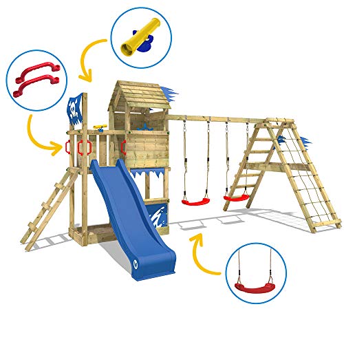 WICKEY Spielturm Klettergerüst Smart Port mit Schaukel & grüner Rutsche, Kletterturm mit Sandkasten, Leiter & Spiel-Zubehör - 3