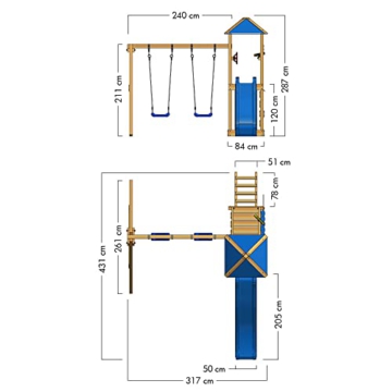 WICKEY Spielturm Klettergerüst Smart Savana mit Schaukel & blauer Rutsche, Kletterturm mit Kletterleiter & Spiel-Zubehör - 5