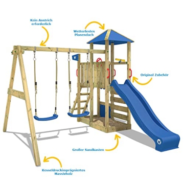 WICKEY Spielturm Klettergerüst Smart Savana mit Schaukel & blauer Rutsche, Kletterturm mit Kletterleiter & Spiel-Zubehör - 8