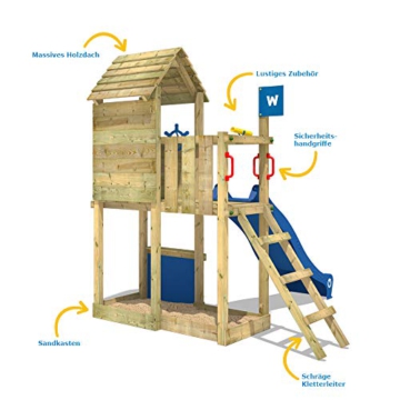 WICKEY Spielturm Klettergerüst Smart Sparrow mit blauer Rutsche, Kletterturm mit Sandkasten, Leiter & Spiel-Zubehör - 2