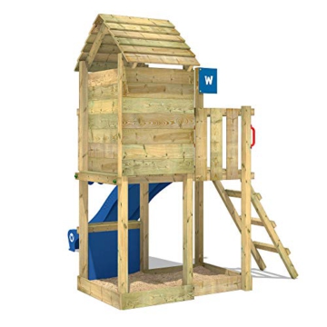 WICKEY Spielturm Klettergerüst Smart Sparrow mit blauer Rutsche, Kletterturm mit Sandkasten, Leiter & Spiel-Zubehör - 4