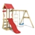 WICKEY Spielturm Klettergerüst TinyCabin mit Schaukel & roter Rutsche, Kletterturm mit Sandkasten, Leiter & Spiel-Zubehör - 1