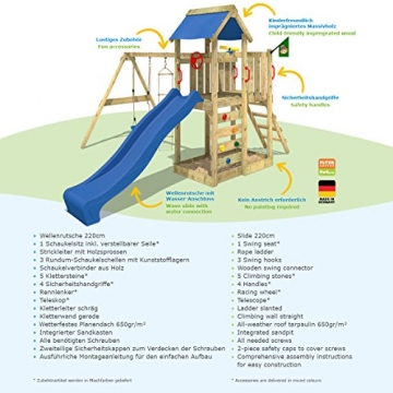 WICKEY Spielturm 'MultiFlyer' Klettergerüst mit blauer Rutsche und oranger Plane - 5