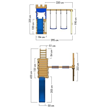 WICKEY Spielturm Ritterburg RoyalFlyer mit Schaukel & blauer Rutsche, Spielhaus mit Sandkasten, Kletterleiter & Spiel-Zubehör - 7