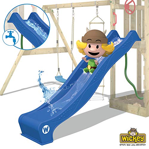 WICKEY Spielturm Ritterburg Smart Queen mit Schaukel & blauer Rutsche