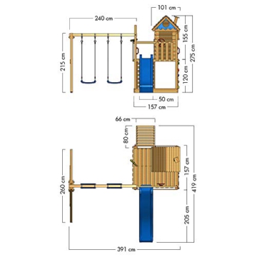 WICKEY Spielturm Smart Lodge 120 Kletterturm Baumhaus Garten mit Spielhaus, Doppelschaukel, großem Sandkasten, Kletterwand, grüne Rutsche + grüne Plane - 5