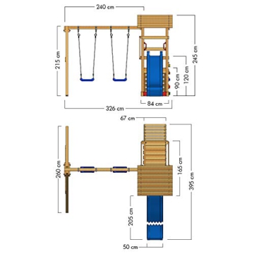 WICKEY Spielturm Smart Scoop Kletterturm Klettergerüst mit Rutsche, doppelter Schaukel, Kletterwand und Sandkasten, blaue Rutsche + gelb-rote Plane - 6
