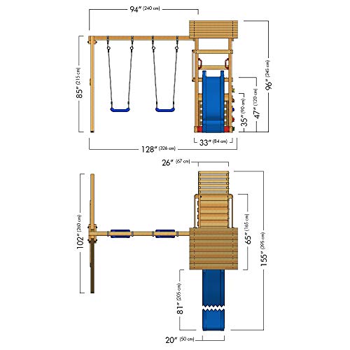 WICKEY Spielturm Smart Scoop Kletterturm Klettergerüst mit Rutsche, doppelter Schaukel, Kletterwand und Sandkasten, blaue Rutsche + gelb-rote Plane - 7