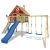 WICKEY Spielturm Smart Sky Stelzenhaus Baumhaus Kletterturm aus Holz mit Doppelschaukel und Holzdach, blaue Rutsche + rot-blaue Plane - 