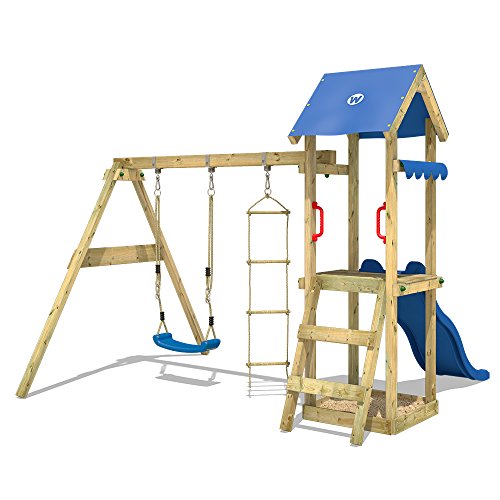 WICKEY Spielturm TinyCabin Kletterturm Spielplatz mit Schaukel und Rutsche, Sandkasten und Strickleiter - 2