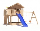 XL-Baumhaus COLINO von Oskar Spielturm mit Schaukelanbau, XXL- Rutsche, Basketballkorb, Sandkasten, Balkon und Kletterrampe auf 1,50 Meter Podesthöhe (2017) (blau) (Blau) - 1