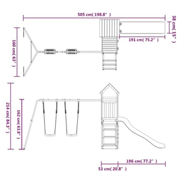 Yolola Spielturm, Klettergerüst mit Rutsche Schaukel, Kinder Kletterturm mit Holzdach, Spiel-Zubehör für Garten, Holz Spielplatz, Massivholz Kiefer#13 - 7