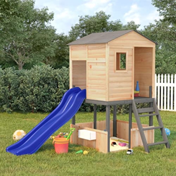 Yolola Spielturm mit Rutsche, Gartenhaus Kinder Spielturm mit Rutsche,Outdoor Kinder Spielturm mit Sandkasten,Spielhaus Kinder Outdoor mit Rutsche,Massives Tannenholz - 1