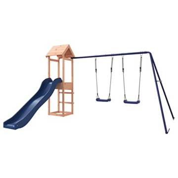 Yolola Spielturm Outdoor Klettergerüst mit Schaukel & Rutsche Outdoor Kinder Kletterturm mit Holzdach, Gartenspiele Für Kinder,Holz Spielplatz Für Garten, Massivholz Kiefer - 2