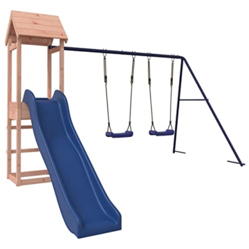 Yolola Spielturm Outdoor Klettergerüst mit Schaukel & Rutsche Outdoor Kinder Kletterturm mit Holzdach, Gartenspiele Für Kinder,Holz Spielplatz Für Garten, Massivholz Kiefer - 3