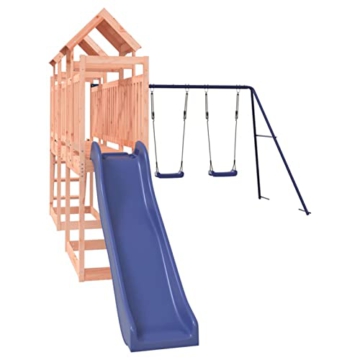 Yolola Spielturm Outdoor Klettergerüst mit Schaukel & Rutsche Outdoor Kinder Kletterturm mit Holzdach, Gartenspiele Für Kinder,Holz Spielplatz Für Garten, Massivholz Kiefer - 3